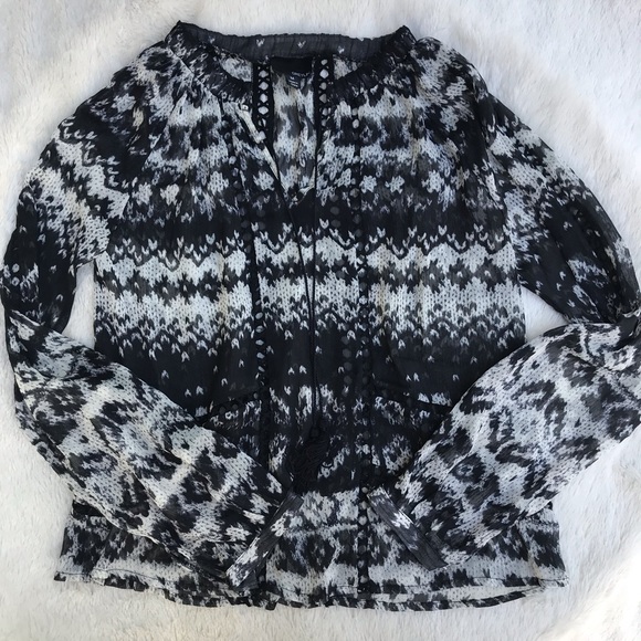 Greylin Boho Chiffon Sheer Peasant Blouse - Picture 2 of 8